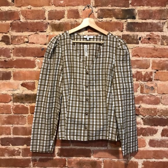 NEW Madewell Westover Top in Sandown Plaid Weathered Olive NB570 Size 12 - Picture 2 of 7